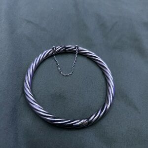 Elegant Twisted Silver Bangle with Chain
